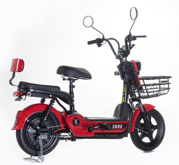 Bicicleta elétrica Mila vermelha com cesto