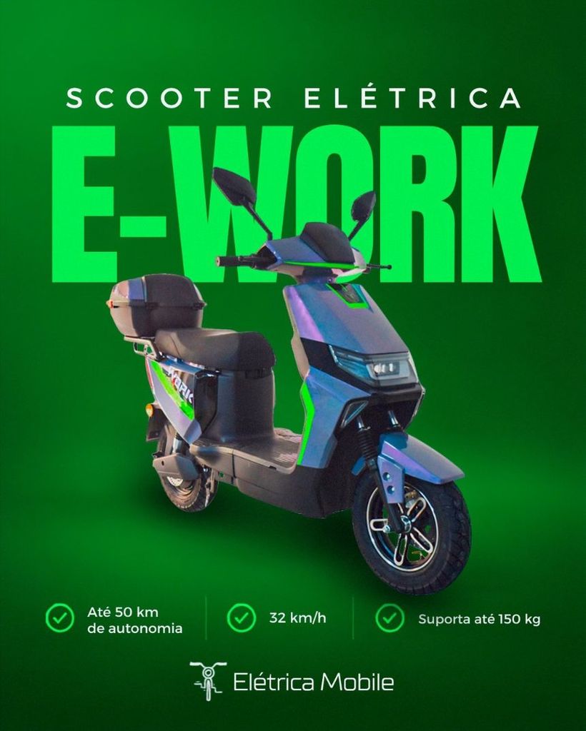 Scooter elétrica E-Work: até 50 km de autonomia, 32 km/h e até 150 kg